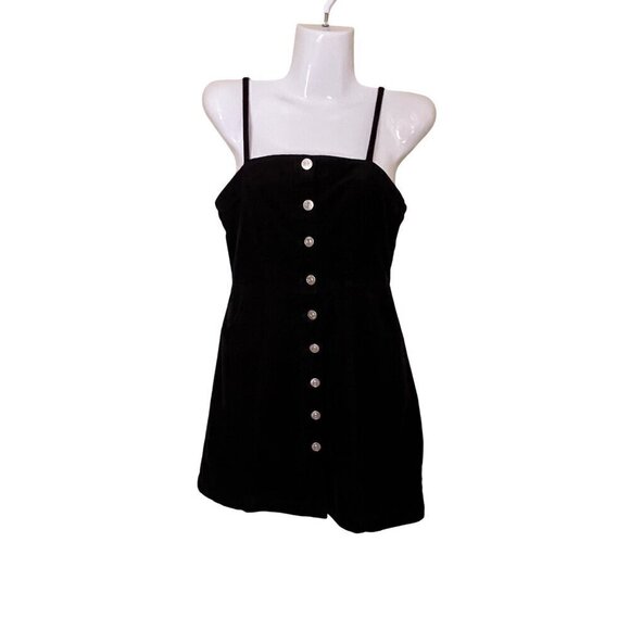 Black Corduroy Mini Dress With Button-Front Small A Love Tree Acedemia - Picture 1 of 9